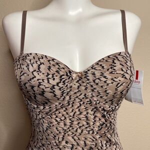 IZOD Lace Trimmed Neo leopard print shape wear Slip Dress L